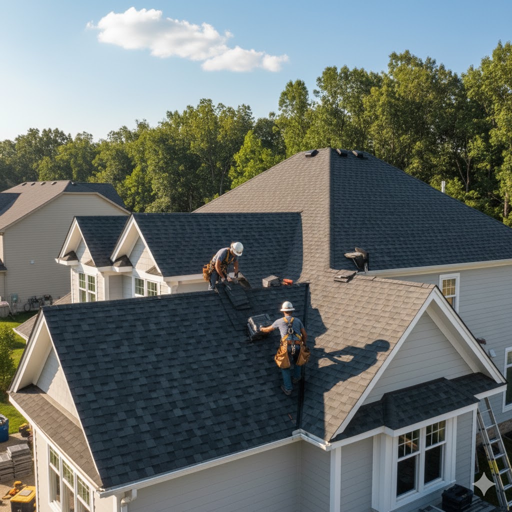 Roofing repair in progress